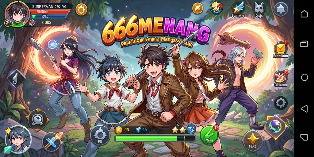 Screenshot gameplay 666MENANG yang menampilkan karakter anime dengan aksi seru.
