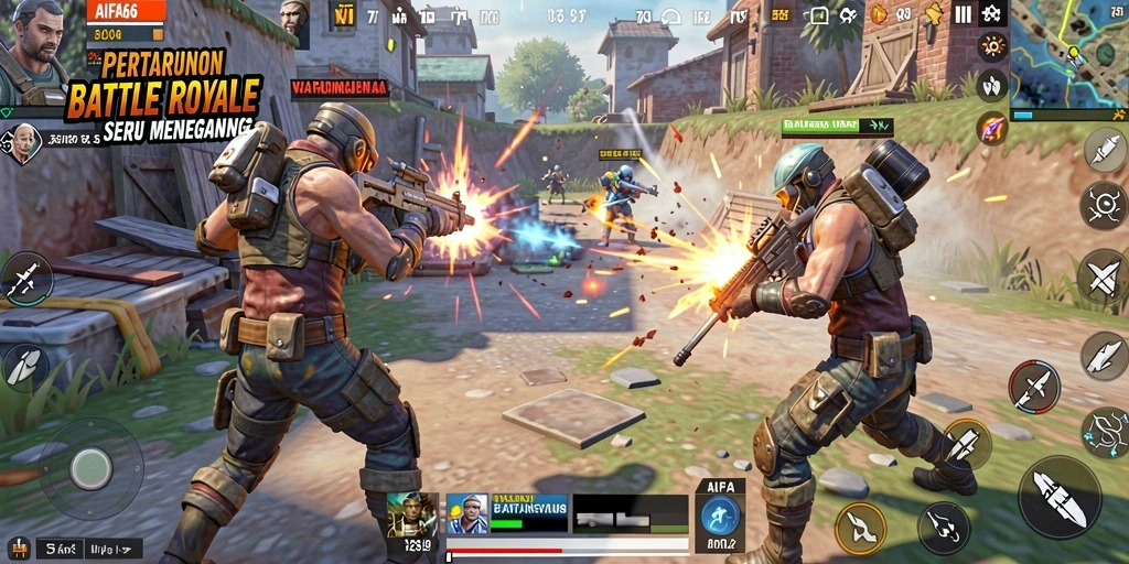 Screenshot menampilkan pertarungan intens di AIFA66 Battle Royale.