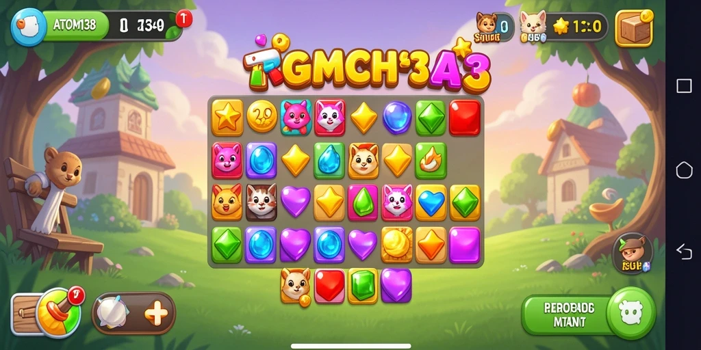 Screenshot gameplay ATOM138 yang memperlihatkan keseruan mencocokkan objek.