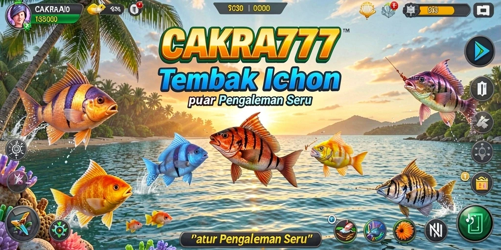Tampilan gameplay seru CAKRA777 dengan aksi Tembak Ikan yang mendebarkan.