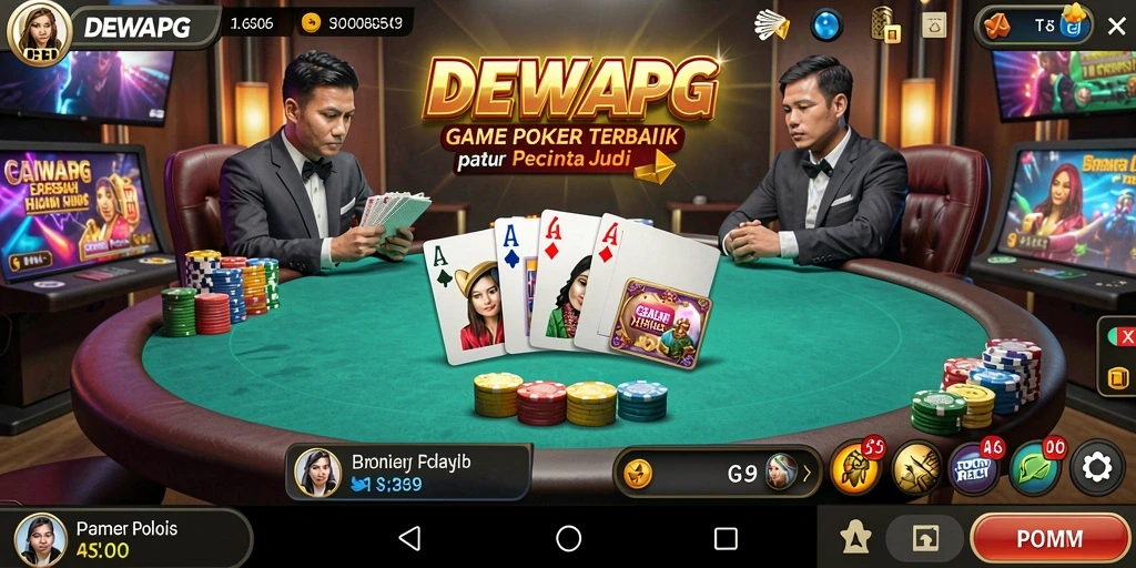 Tangkapan layar gameplay DEWAPG yang menampilkan suasana penuh aksi dalam bermain poker.