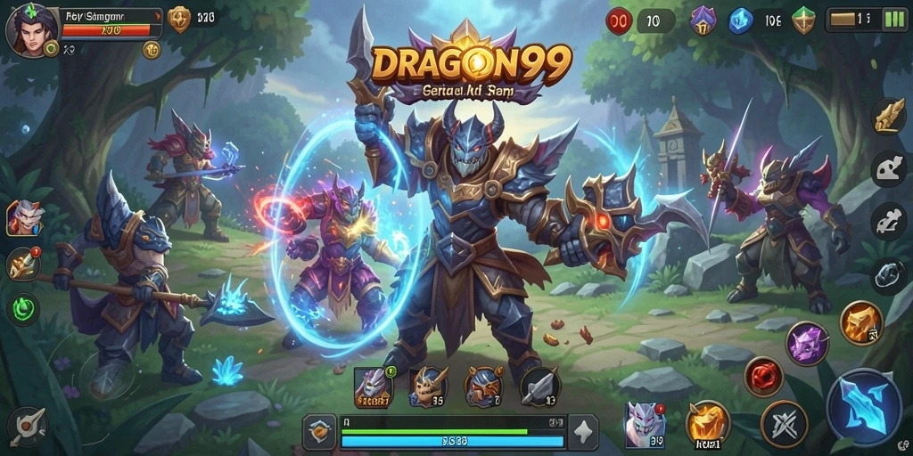 Screenshot gameplay DRAGON99 menampilkan aksi penuh pertempuran epik.