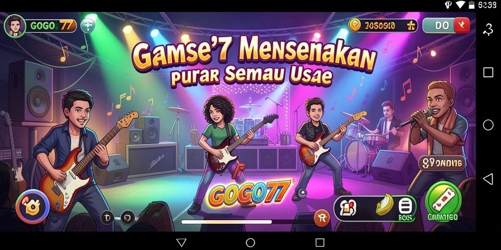 Screenshot utama GOGO77 menampilkan pengguna yang menikmati gameplay musik di aplikasi.
