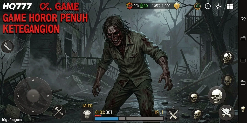 Screenshot gameplay HQ777 menampilkan suasana menyeramkan dan menegangkan.