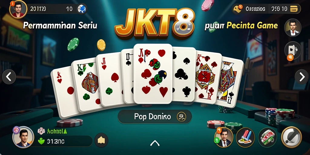 Tampilan gameplay seru dari JKT8 yang menjadikan permainan Domino semakin menarik.