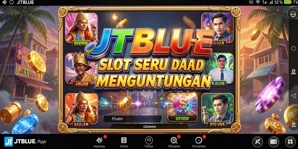 Screenshot utama JTBLUE menunjukkan pilihan mesin slot yang menarik dan menghibur.