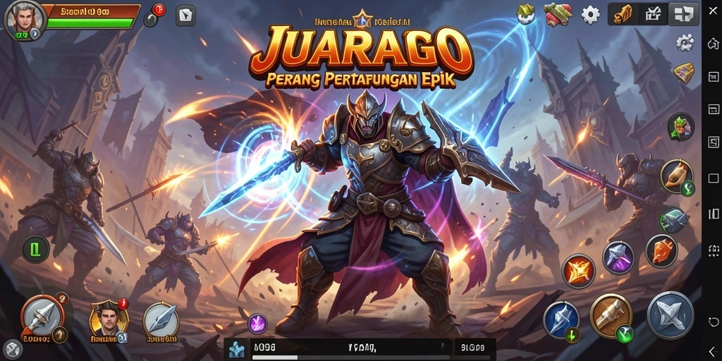 Tangkapan layar JUARAGO menampilkan aksi pertarungan yang intens dan karakter yang beragam.