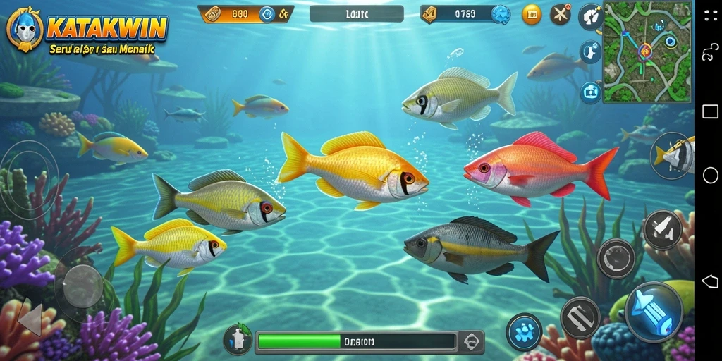 Screenshot dari gameplay KATAKWIN yang penuh aksi Tembak Ikan.