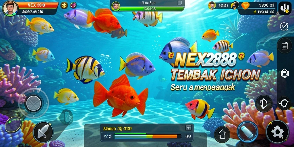 Screenshot gameplay NEX288 yang menunjukkan aksi menembak ikan.
