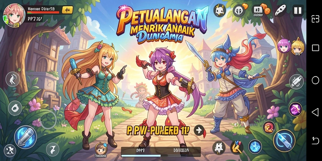 Tangkapan layar dari gameplay PP7 yang menampilkan aksi seru dalam dunia Anime.