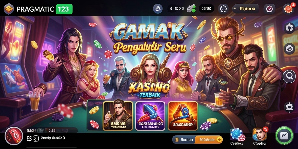 Tampilan gameplay seru dari PRAGMATIC123 yang menampilkan slot dan permainan kasino lainnya.