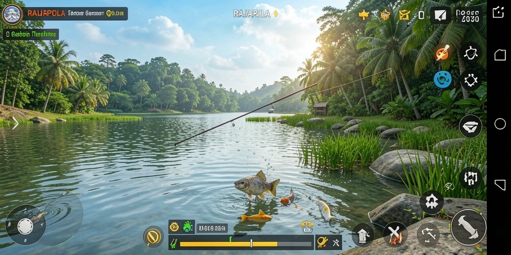 Gameplay RAJAPOLA menampilkan keseruan memancing yang menakjubkan.