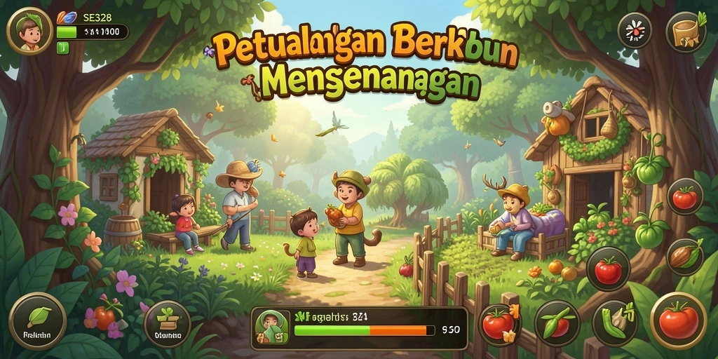 Tampilan gameplay SE328 dengan kebun yang subur dan beragam tanaman.