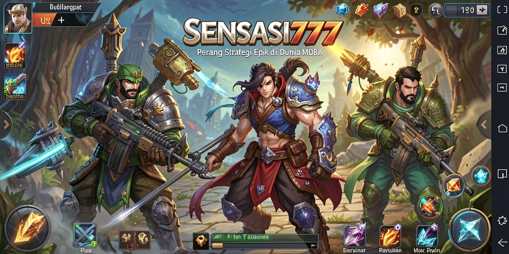 Tampilan aksi seru dalam gameplay MOBA SENSASI777.