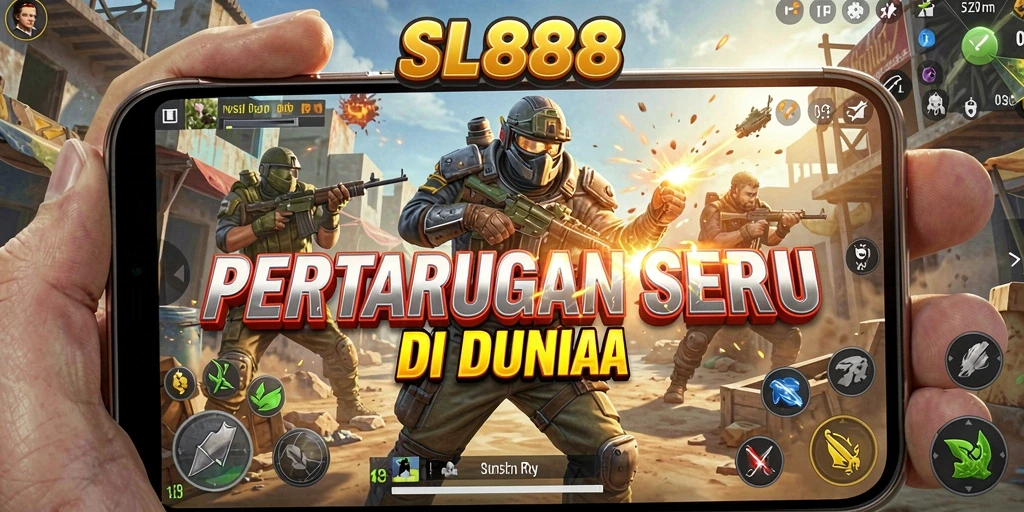 Menampilkan pertempuran seru di SL888, game Battle Royale yang mendebarkan.